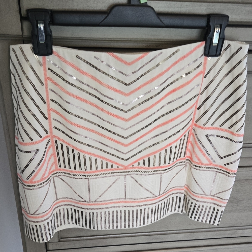 Express Pink and Gray Sequin Embellished Mini Skirt